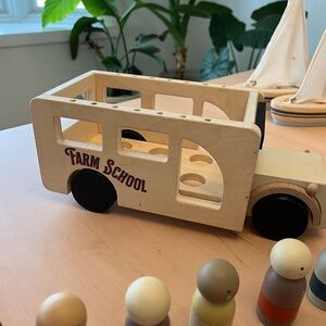 Hearth & Hand Wooden Toy Bus with Black Wheels